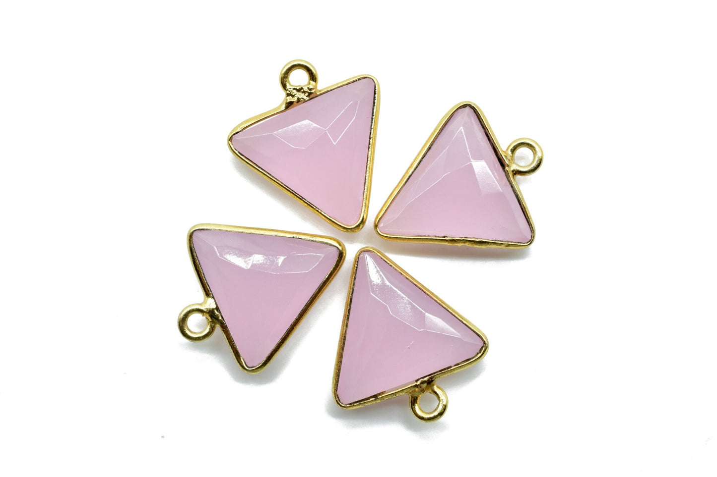 Pink Chalcedony 12mm Triangle shape single bail connector,Pink Chalcedony Pendant,Chalcedony Single loop connectors,Triangle Shape charms