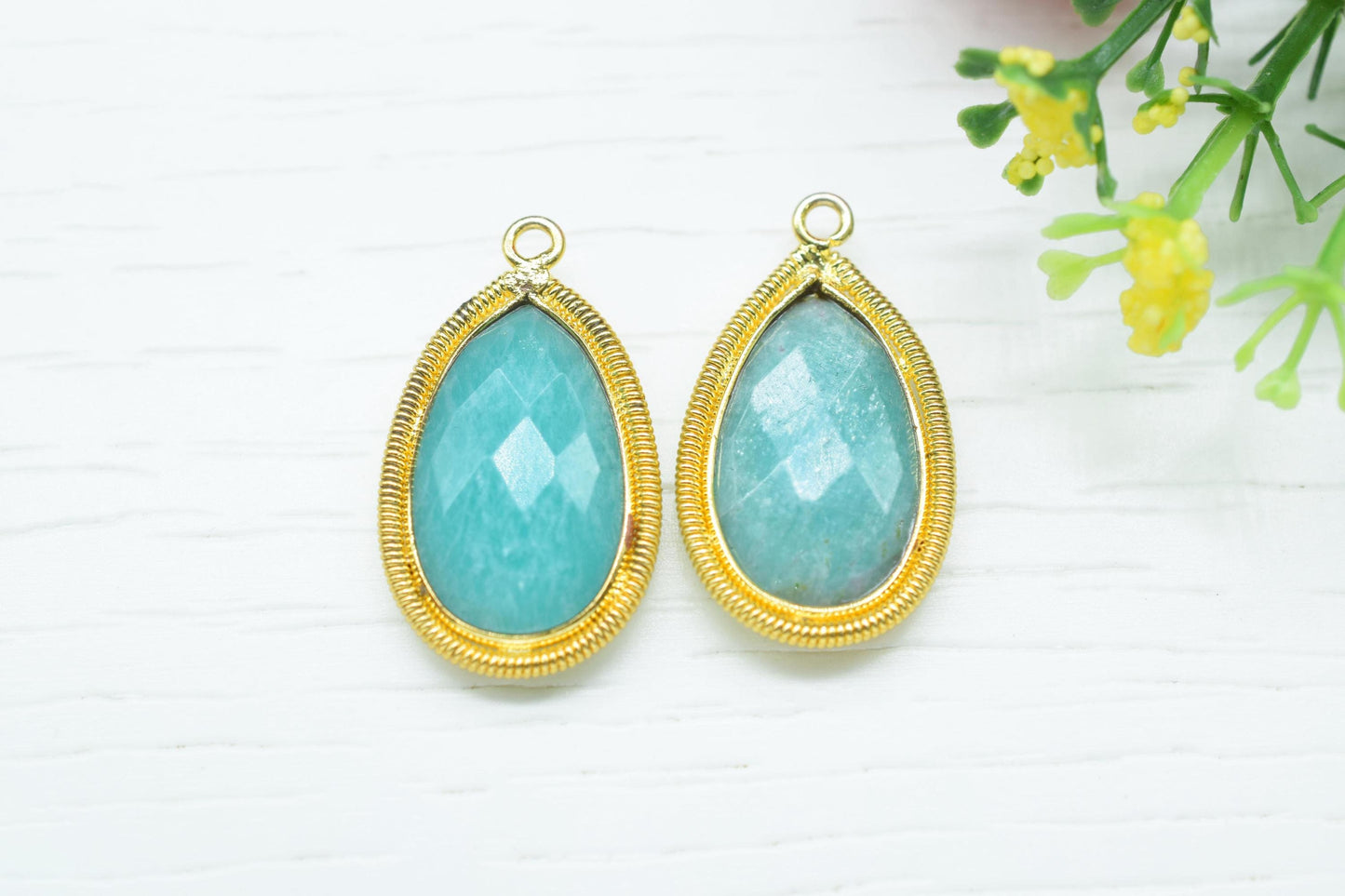Amazonite 12X20mmmm Bezel Charms,Gemstone Bezels,Boho Pendant Charms,Single Bail Pendant,Handmade Brass Pendant,Bezel Connectors,B'day Gift
