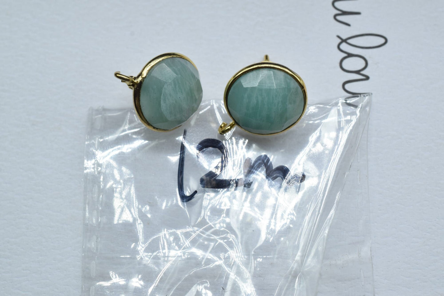 Amazonite 12mm Round Earring Connector,Gemstone Stud Ear Post,Earring Making Connector,Bezel frame Connector,Gemstone Bezel Connector,Studs