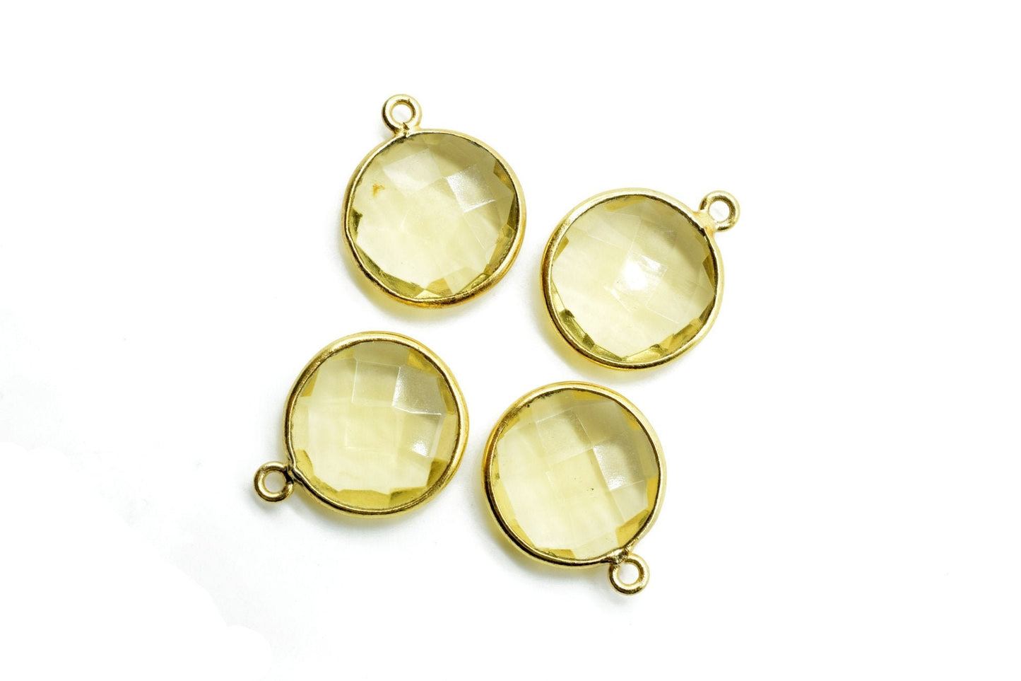 Natural Citrine 14mm Round charm,Brass Gold Plated bezel,Citrine single Bail Pendant,Citrine gold plated bezel,Citrine single connectors,