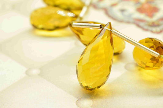 Citrine Teardrop Faceted Briolettes, Gemstone 12x24mm Teardrop Beads, Citrine Quartz Drops, Jewelry Making Supplies,Citrine Teardrop Jewelry