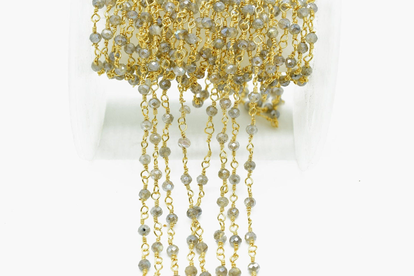 Coated Labradorite 3mm Beaded Chain,Blue Fire Labradorite Rosary Chains,Gold Plating Wire Wrap Chain,Brass chain,Jewelry Making Chain,Rosary