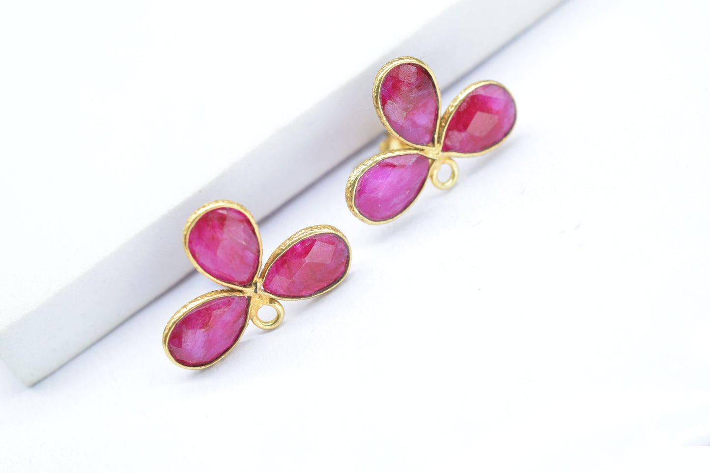 Ruby Gemstone Earring Connector/Gold Plated Jewelry/Ruby Handmade Jewelry/Bezel Component/Jewelry making Stone/Pear Shape Stone/Gift