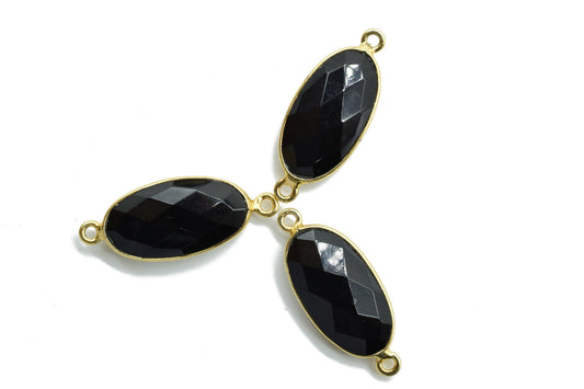 Black Onyx 10x20mm Oval shape double loop connector,Black Onyx faceted Oval Pendant,Gemstone Charm,Gemstone Pendant,Black onyx Dainty Charms