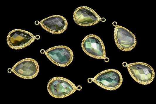 Labradorite Pear Single Bail's Connectors,Labradorite 9x13mm Gold Plated Bezels,Labradorite Gold Pendant Charms,Jewelry Making Charms Crafts