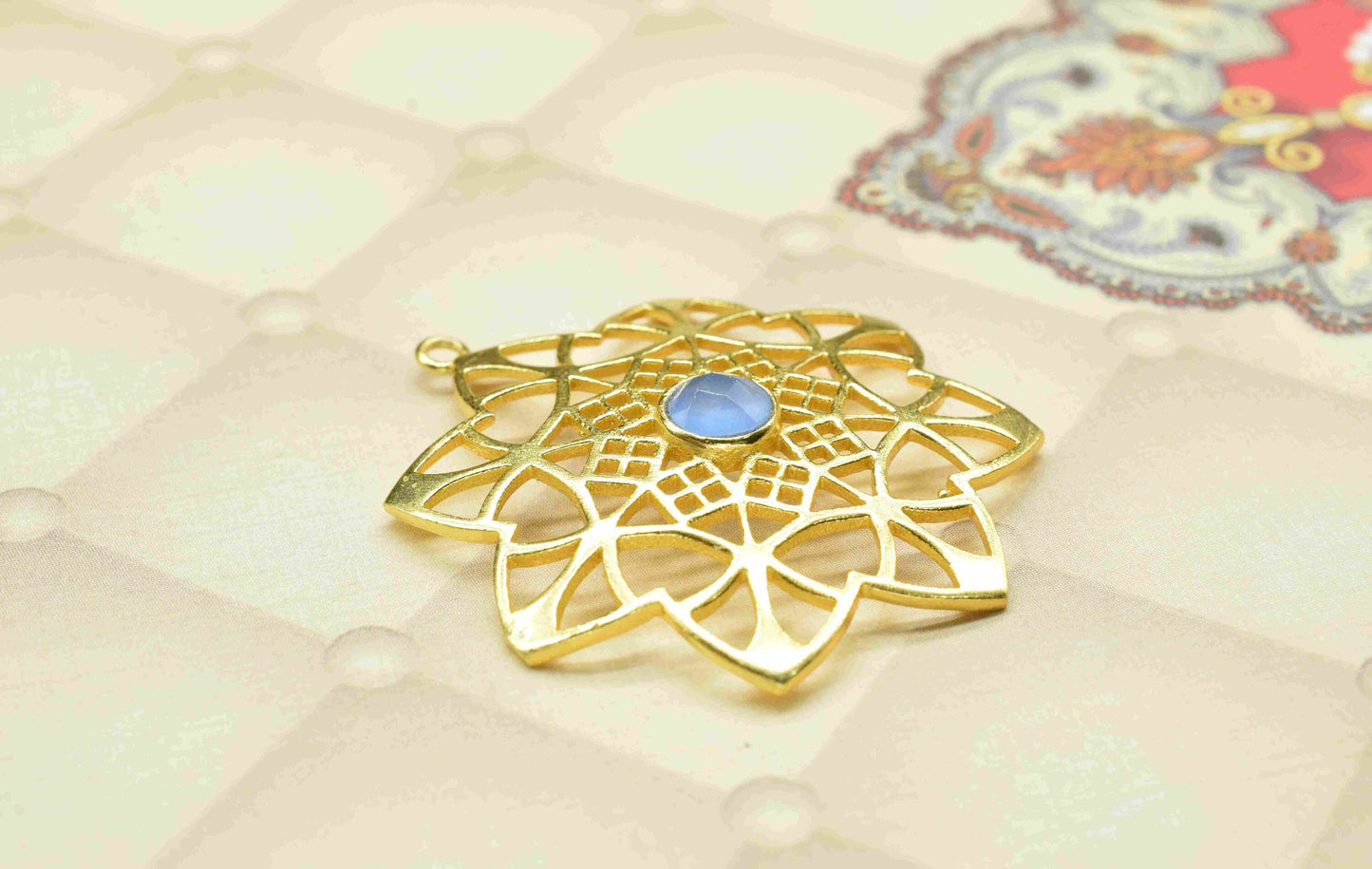 Blue Chalcedony Gemstone Component , Blue Chalcedony  Connector Pendant , Gold Plated Connectors , Pendant Jewelry , Earring Component