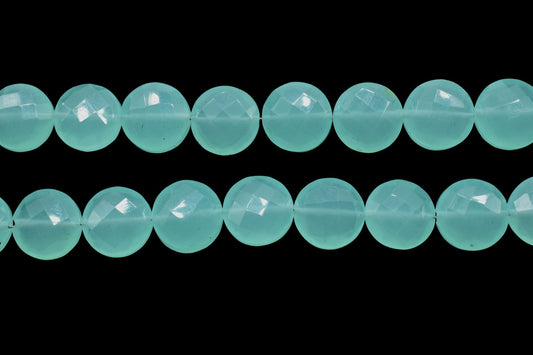 Aqua Chalcedony 10mm Faceted Coin Shape Briolettes, Chalcedony Pair, Chalcedony,RARE NATURAL Aqua-Chalcedony Faceted Coin Shape Briolettes