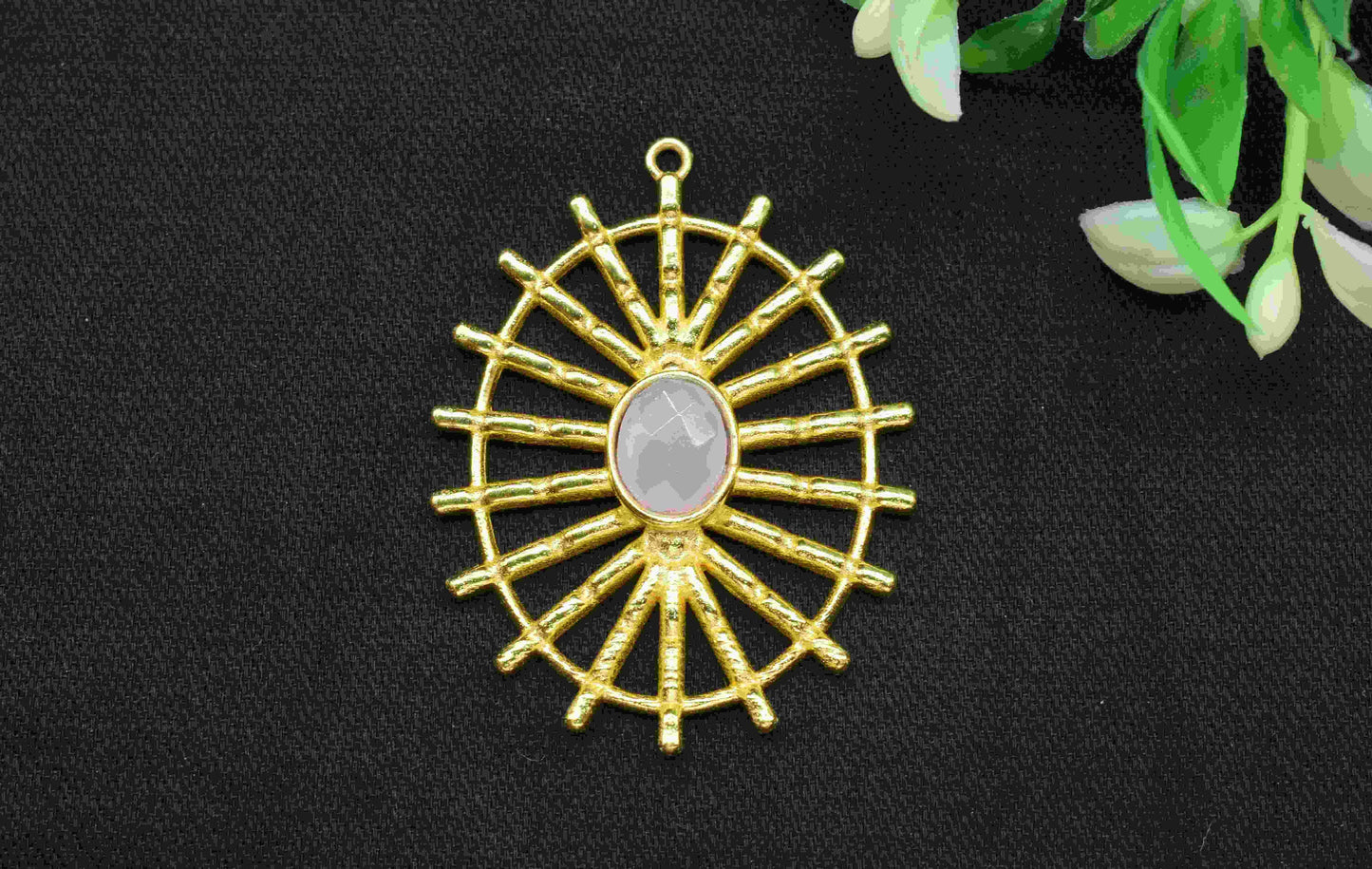 Rose Quartz Gemstone Component Single Bail Charm, Rose Quartz  Connector Pendant, Gold Plated Connectors ,Pendant Jewelry, Earring Component