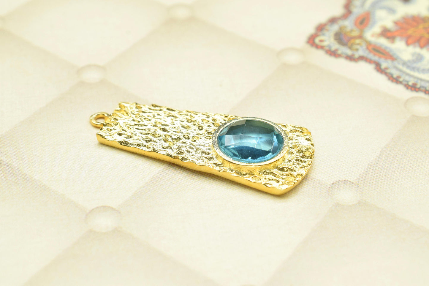 Blue Topaz Pendant , Blue Topaz Gemstone Handmade Pendant , Single Bail Charms , Gold Plated Connectors , Gemstone Connector Charm