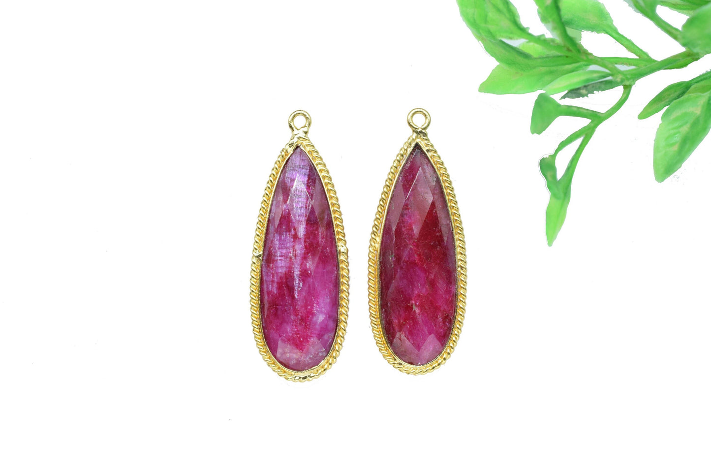 Ruby Gemstone 10x30mm Teardrop Shape Connector,Ruby Handmade Connector Jewelry,Ruby Charms Jewelry,Ruby Gold Plating Charms Connectors,Gift