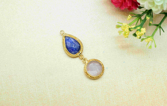 Sapphire Pendant Charms , Peach Moonstone Dangle Earring Component , Multi Gemstone Dangle Earring , Component Jewelry , B'day Gift