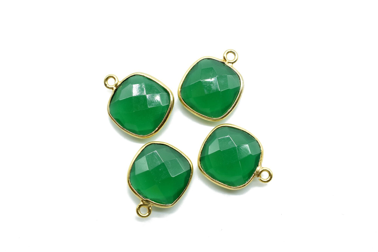Green Onyx 12mm cushion shape Single bail Connector,Faceted Cushion Shape Connector,Single Bail Gold Plated Bezel, Making Jewelry Supplies,