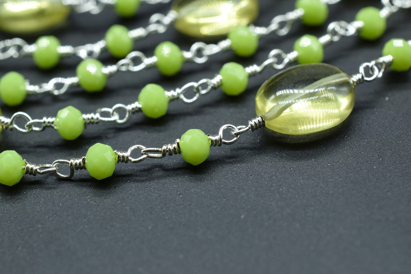 Natural Prehinte Smooth Oval Rosary Style Beaded Chain,Gold Plated Wire Wrapped Chain,Gemstone Linked Handmade Chain,Jewelry Making,Per Foot