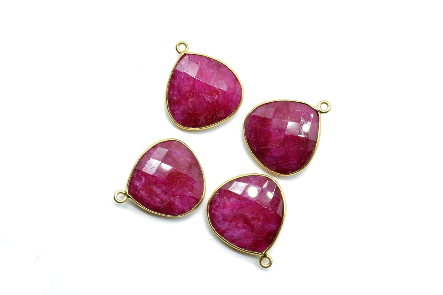 Ruby 20mm Heart Shape Charm,Dyed Ruby Faceted Heart Shape Connector,Bezel Heart Shape Connector,Ruby Single Flat Bail links,Ruby gold charms