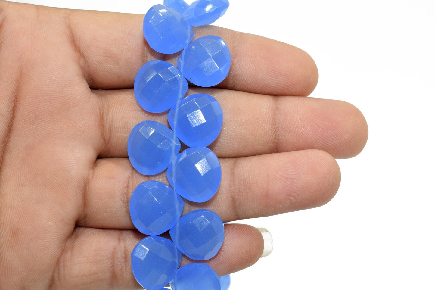 Blue Chalcedony 14mm Heart Shape Briolettes,Side drilled Briolette,Jewelry making supplies,craft supplies,Blue Chalcedony Briolette,Gemstone