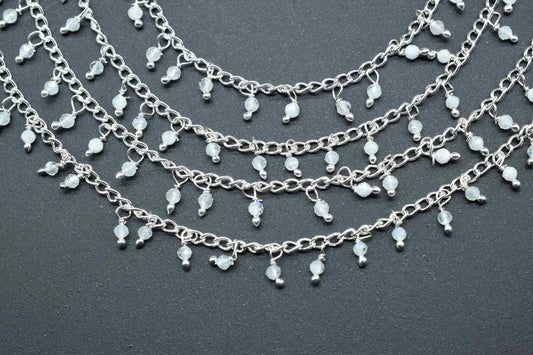 2mm Rainbow Moonstone Rosary Chain,Moonstone wire wrapped Jewelry,Gemstone Beads Rosary Chain,Moonstone Cluster Rosary,Jewelry Making Supply