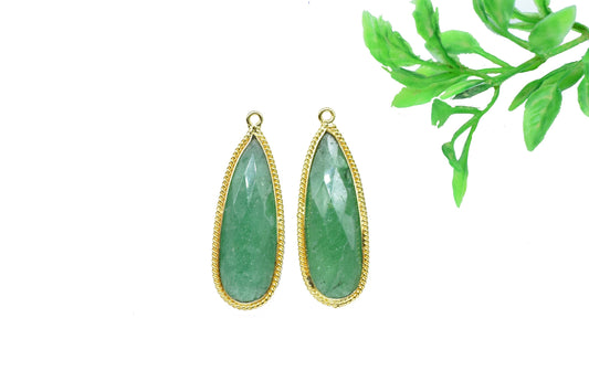 Green Strawberry 10x30mm pear shape Pendant,Green Strawberry Gold Plated Single Bail bezels,Strawberry Faceted Charms Connector Jewelry