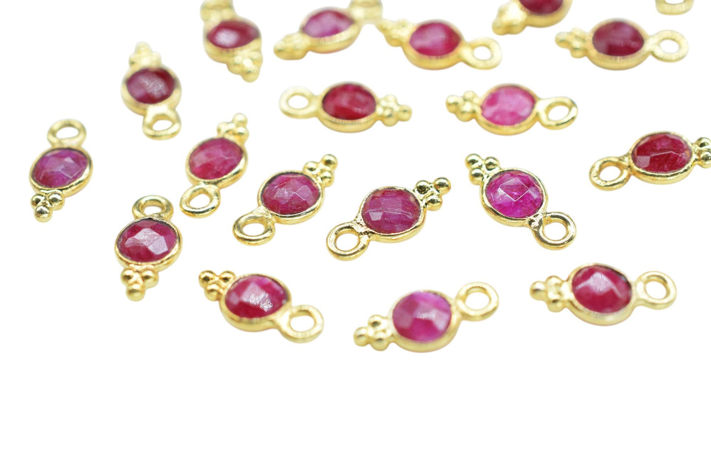 Natural Ruby Charms Connector/Handmade Jewelry/Gold Plated Connector/Tiny Pendant/Ruby Pendant/Round Shape Connector/Gemstone Charms/Gift
