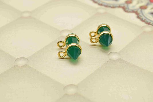 Green Onyx 5x15mm Point Shape Pendant,Onyx Double Bail Component,Green Onyx Two side point Shape Electroplating Pendant,Jewelry Making,Gift