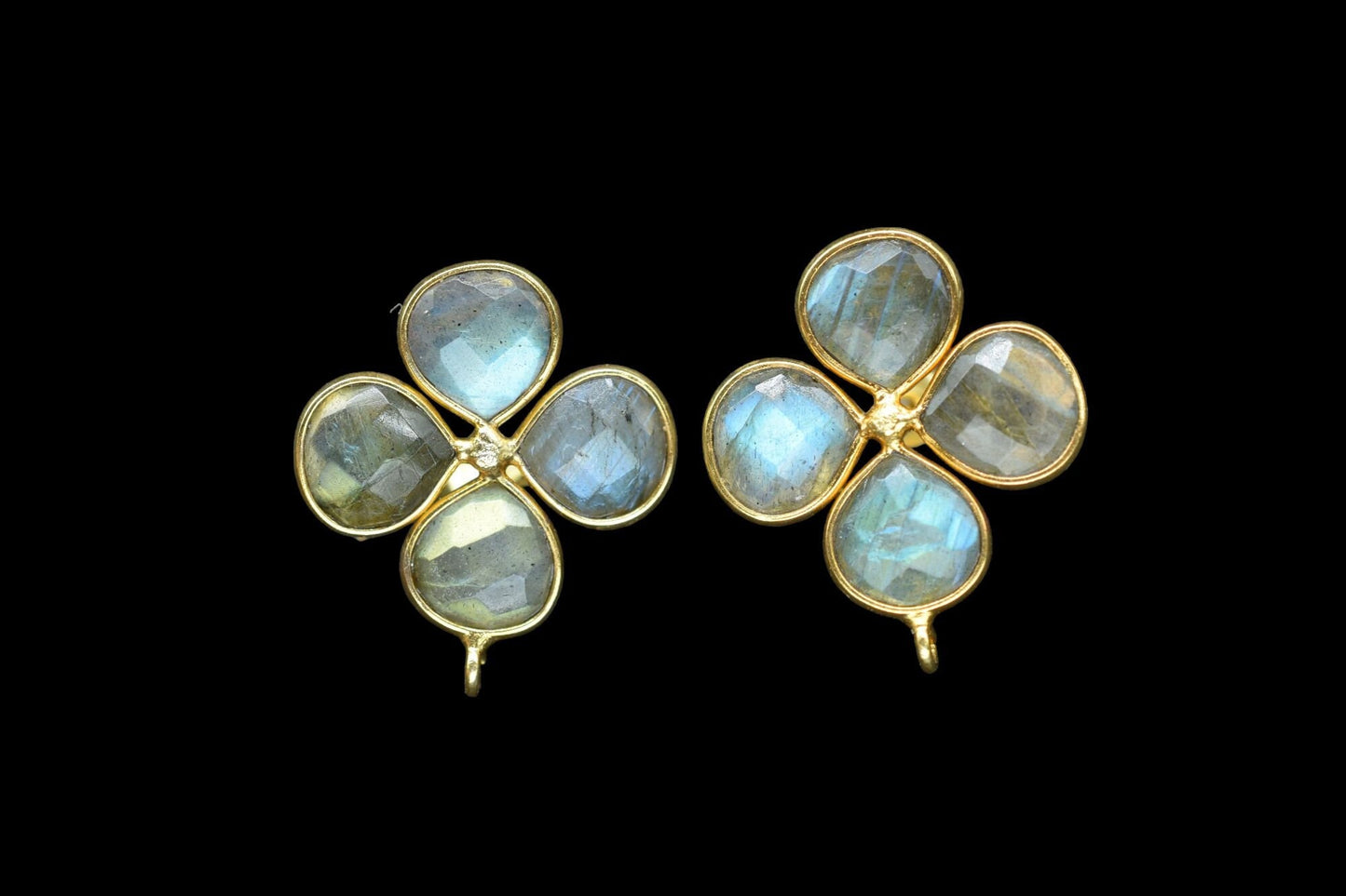 Labradorite Gemstone Earring Connector/Gold Plated Jewelry/Labradorite Handmade Jewelry/Bezel Component/Jewelry making Stone/Heart Shape