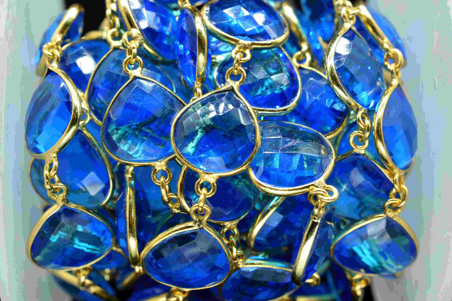 Blue Topaz 12mm Heart Shape Bezels Chain,Blue Topaz Gemstone Jewelry,Connector Link Chain,Topaz Gemstone Link Connector Chain, Craft Jewelry