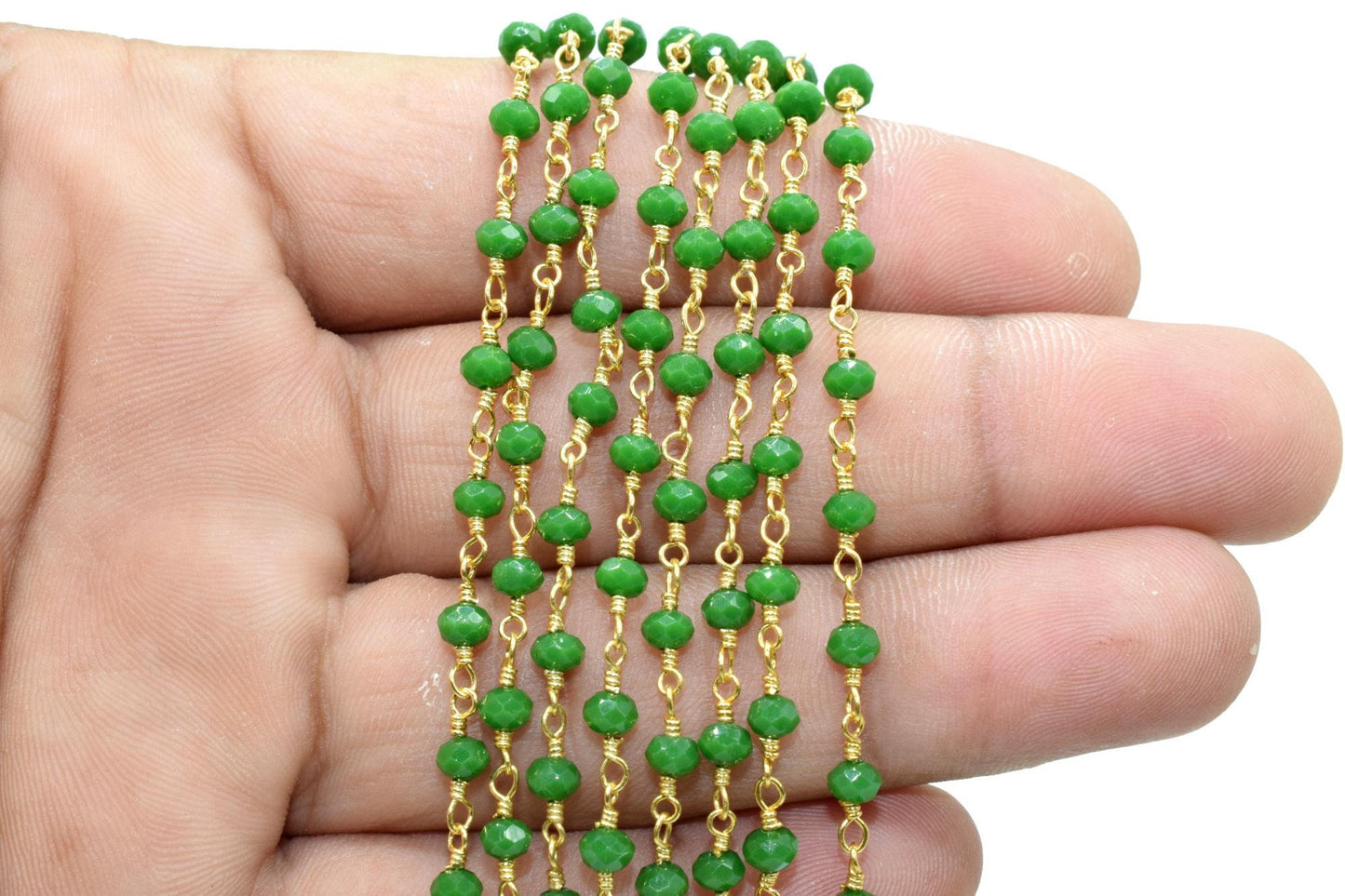 Green Agate 3mm Beaded Chain,Green Agate Faceted Beads Wire Wrapped Chain,Brass chains,Jewelry Making Chain,Green Agate Beads rosary Chain