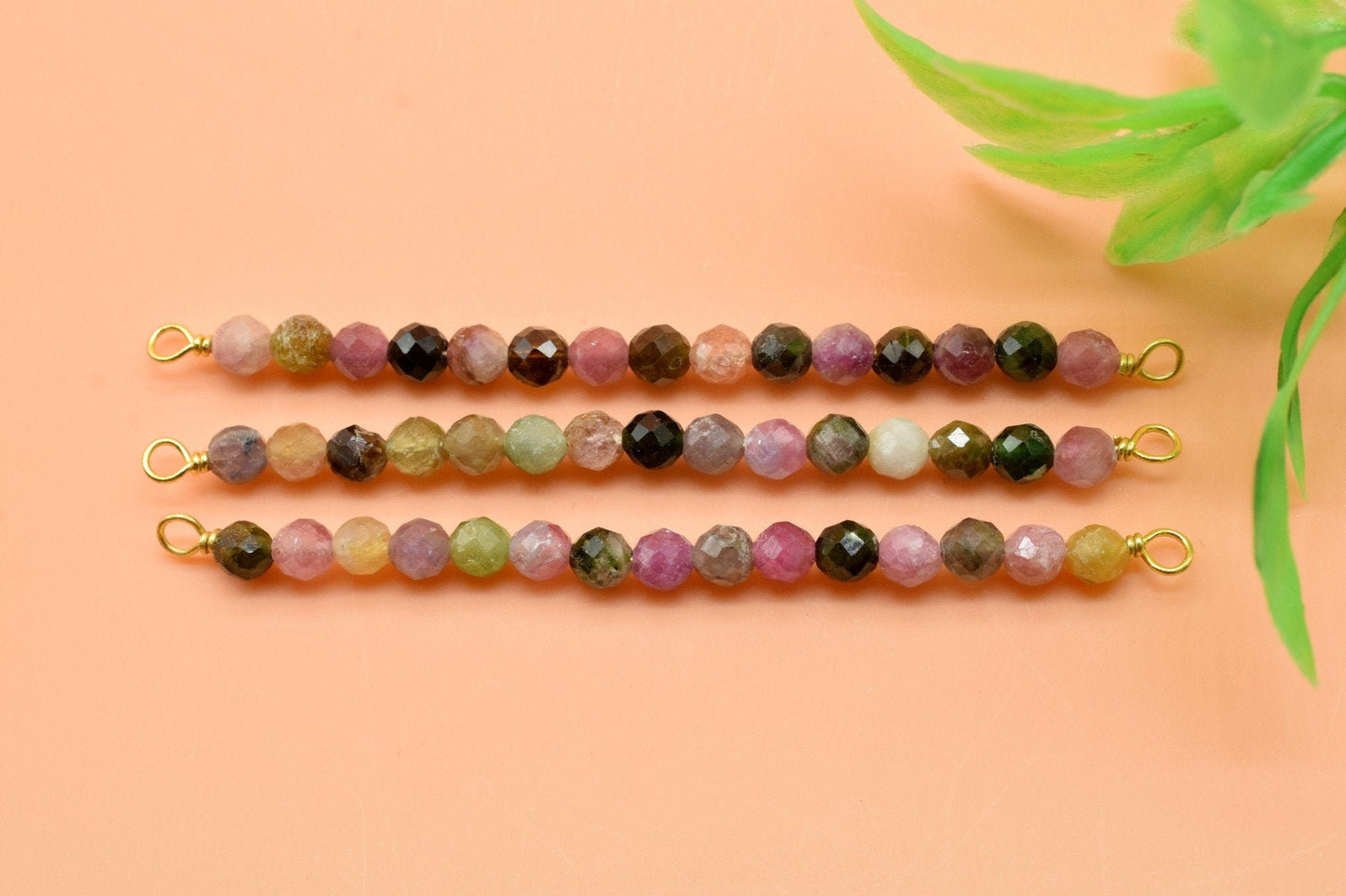Multi Tourmaline Beaded Pendant,Beaded Tourmaline Bar Necklace,dainty beaded pendant,October Birthstone pendant,Tourmaline Jewelry,Mom'Gift