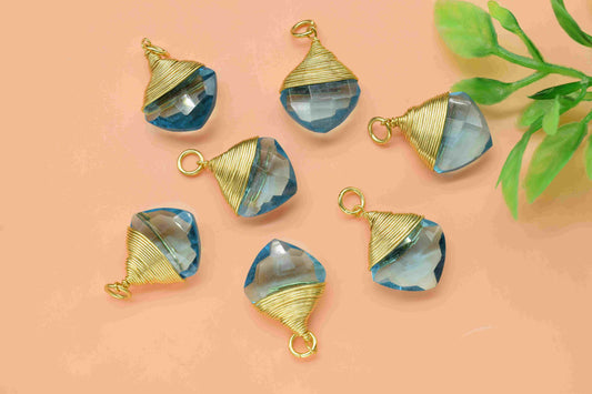 Sky Topaz Square Faceted Connector,Gemstone Wire Wrapped Pendant,Loop Connector,Pendant Jewelry,Wire Wrapped Necklace,Sky Topaz jewelry,Gift