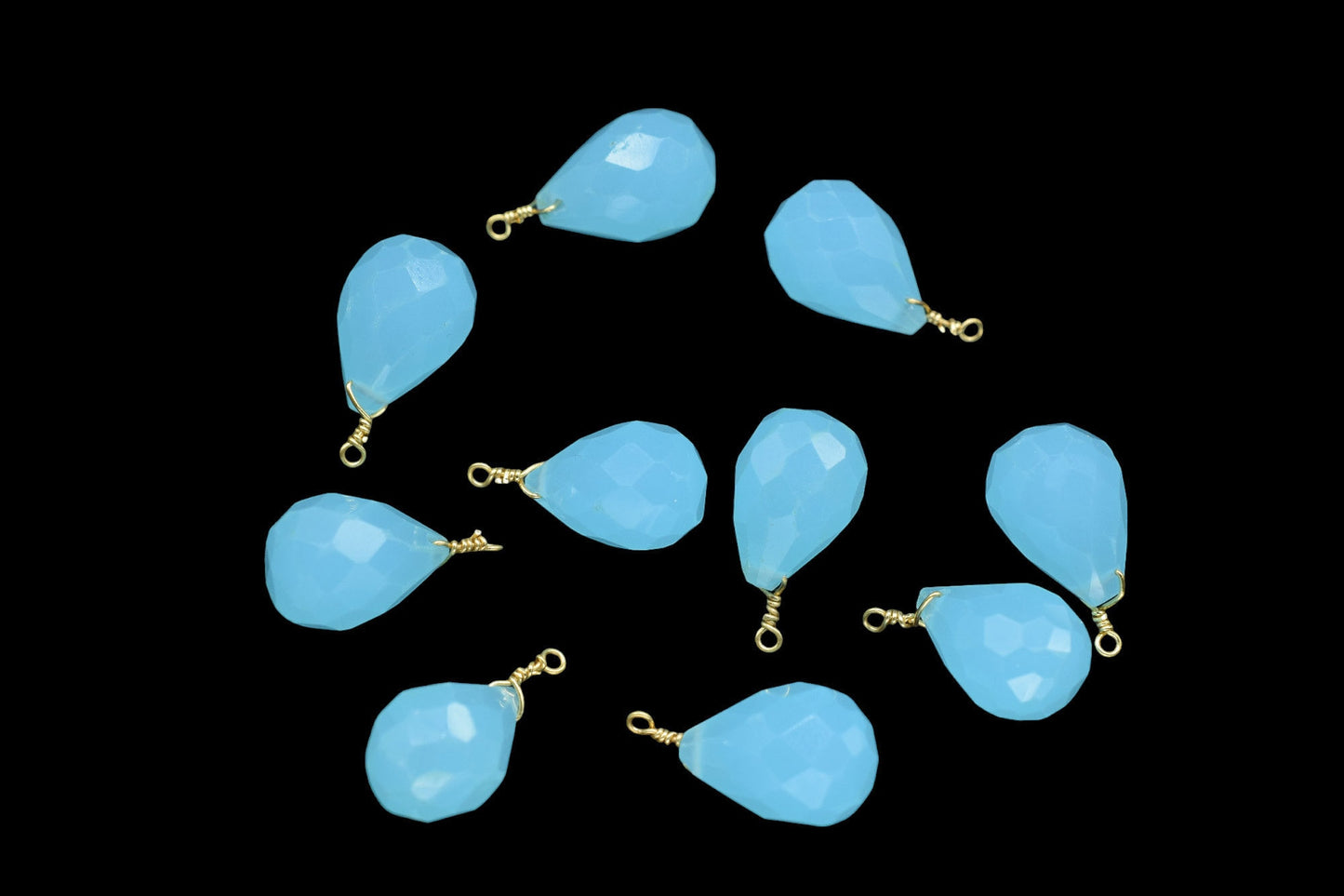 Peru Chalcedony 10x14mm Faceted Drops Wire Wrapped Gemstone,dainty dangle Gemstone Connector,Chalcedony Connector Charm,Chalcedony Briolette