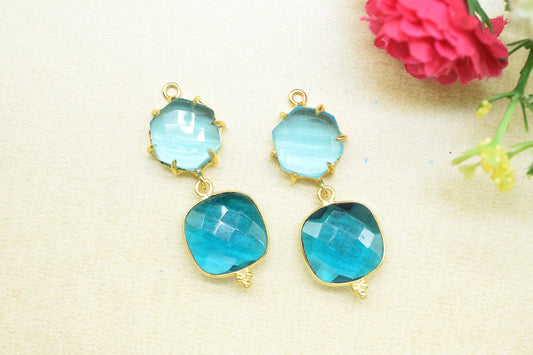 Sky Topaz Bezel Charm Connector/Station Bezel Link Pendant/Prong Bezel Jewelry/Handmade Jewelry/Neon Apatite Pendant/Connector/B'day Gift