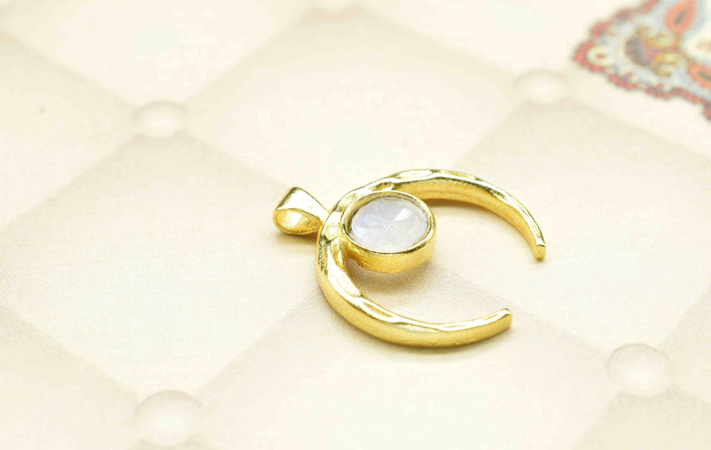 Moonstone Pendant , Single Bail Charm , Moonstone  Connector Pendant , Gold Plated Connectors , Single Bail Gemstone Connector Charm