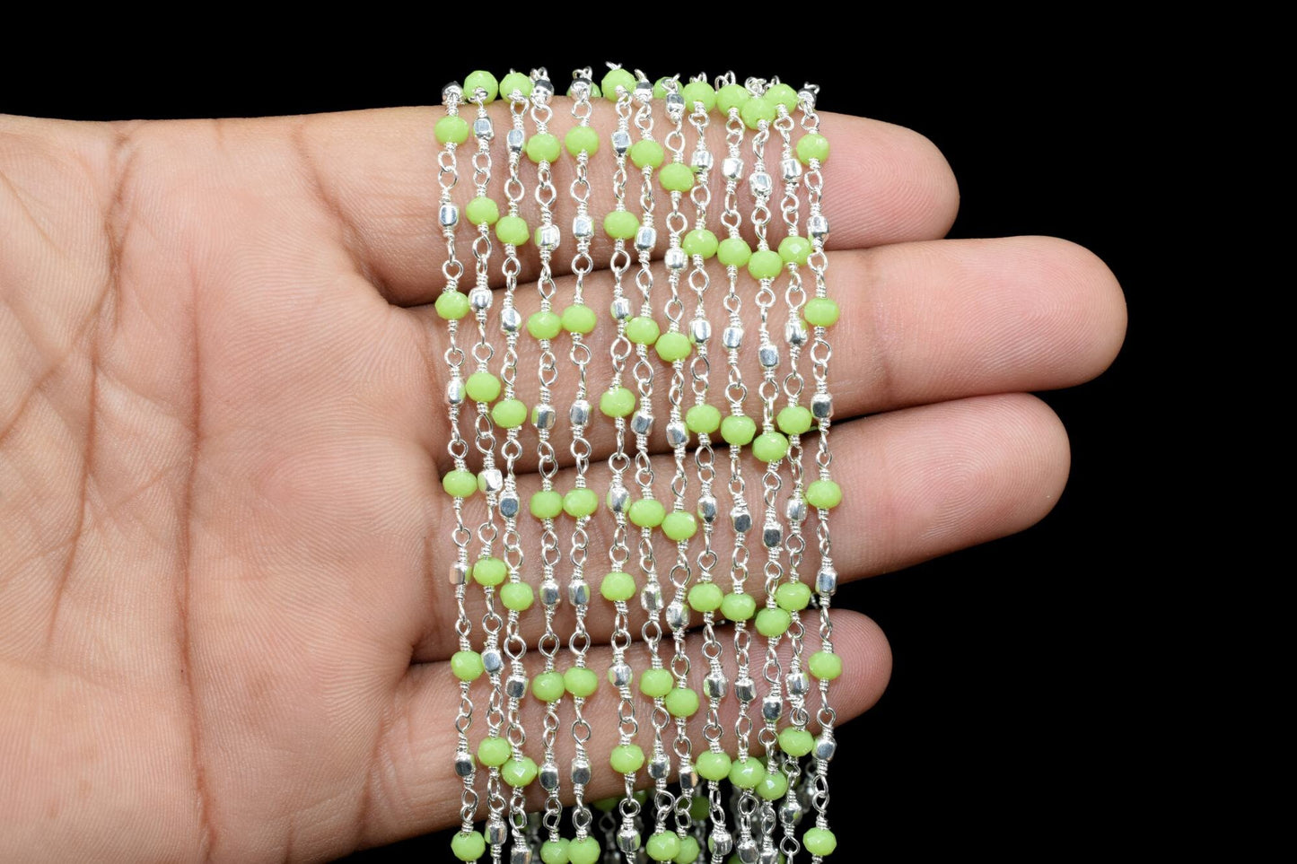Chrysoprase Wire Wrapped Beaded Chain,Rosary Style Chain,Jewelry Supplies,Bulk Rosary Roll,Green Gemstone Rosary,chrysoprase Rosary Roll,