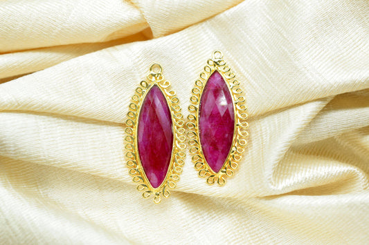 Natural Ruby 10x30mm Marquise Bezel Charm,Single Bail Pendant,Handmade Jewellery Connectors,long charm,Gemstone Brass Component,B'day Gift