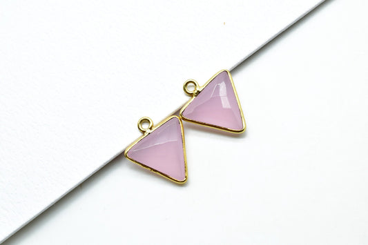 Pink Chalcedony 12mm Triangle shape single bail connector,Pink Chalcedony Pendant,Chalcedony Single loop connectors,Triangle Shape charms