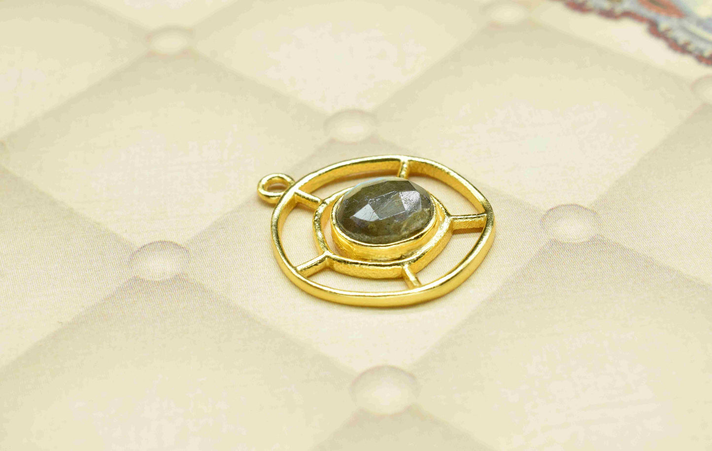 Labradorite Gemstone Component, Single Bail Charm , Labradorite Connector Pendant , Gold Plated Connectors , Earring Component , B'day Gift