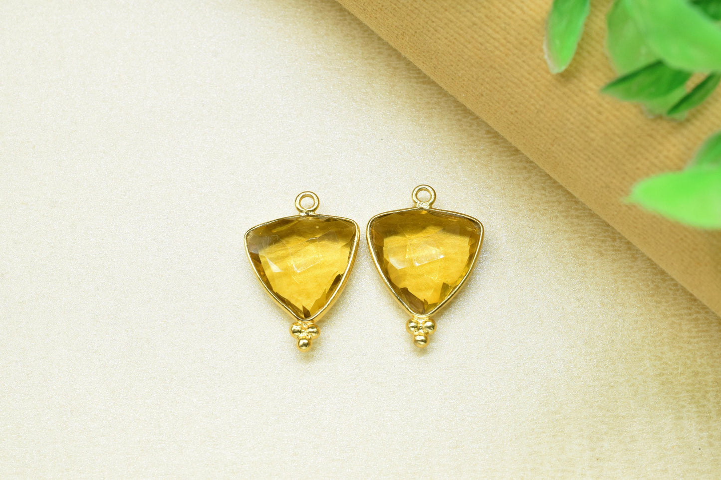 Citrine Checker Cut bezel Charms Jewelry,Citrine single bail Gold Plated bezel,Citrine Gemstone Faceted 15mm Triangle shape Pendant,Gift