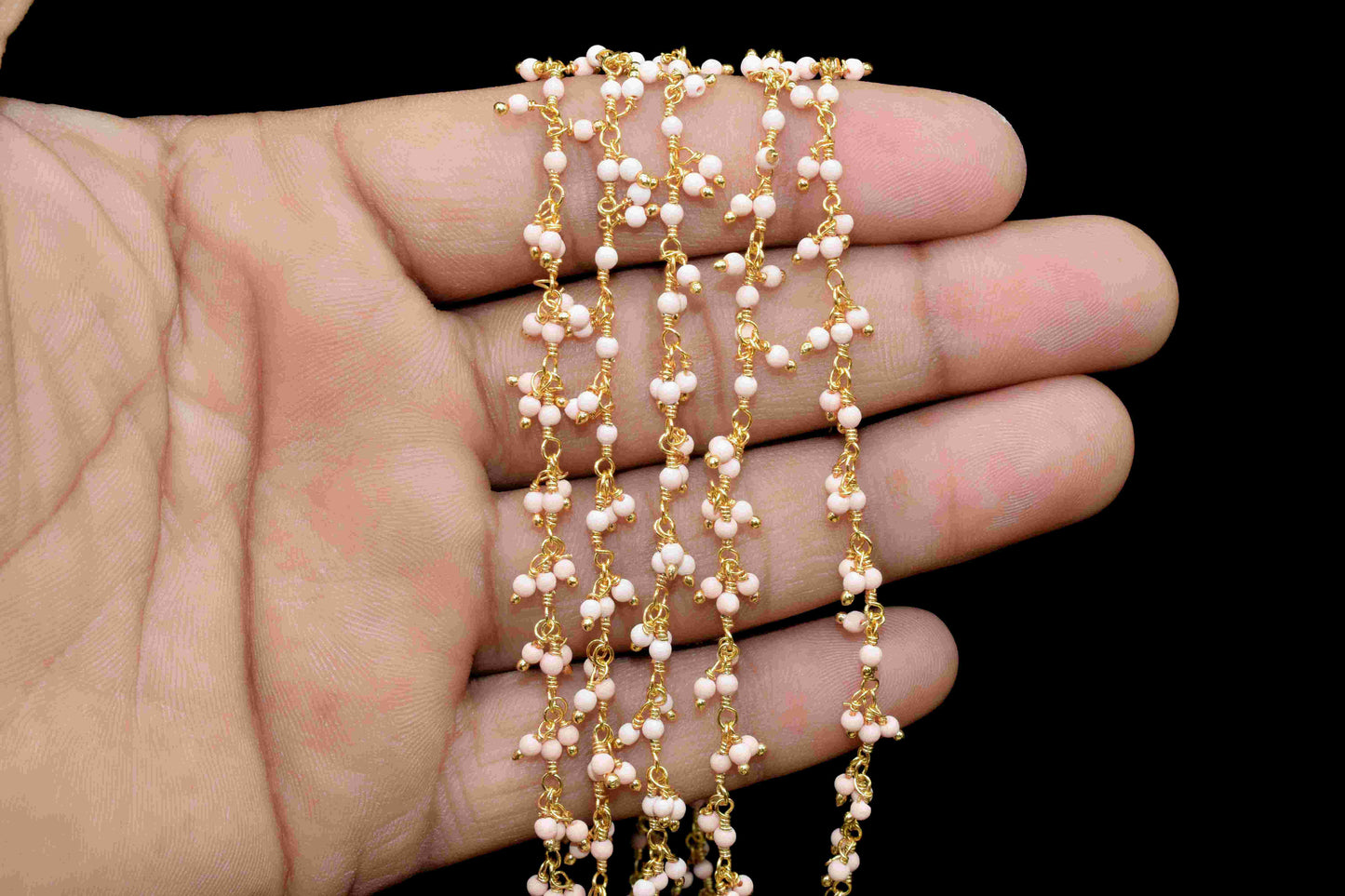 Pink Opal 2mm Cluster Rosary Chain,Handmade Rosary Chain,Opal Jewelry Making,Wire Wrapped Bead Dangling Rosary For Necklace,Finding Jewelry