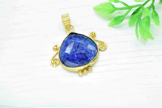 Blue Sapphire 20mm Heart Shape Pendant, Sapphire Gemstone Jewelry, Handmade Pendant For Woman, Sapphire Pendant Jewlery Making, Pendant Gift