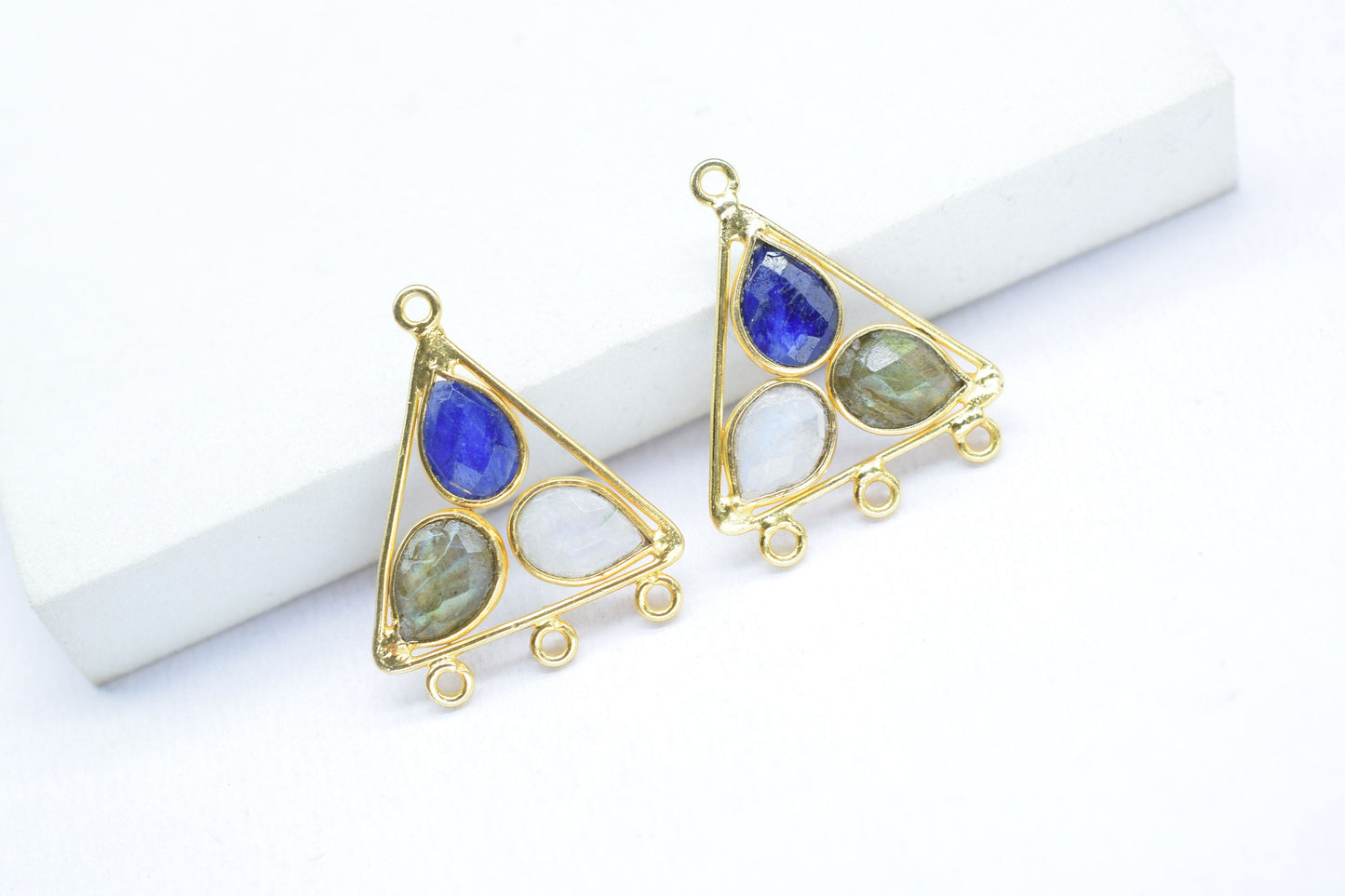 Multi Gemstone Teardrop Faceted Bezel Pendant,Handcrafted Gemstone Component Connector,Multi Gemstone Bezel Connector,Tringle Shape Pendant,