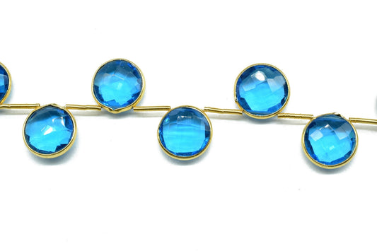 London Blue topaz 10mm Faceted Round Shape charms strand,Topaz Faceted Gemstone JewelryMaking Component,charm,Brass charms,jewelry