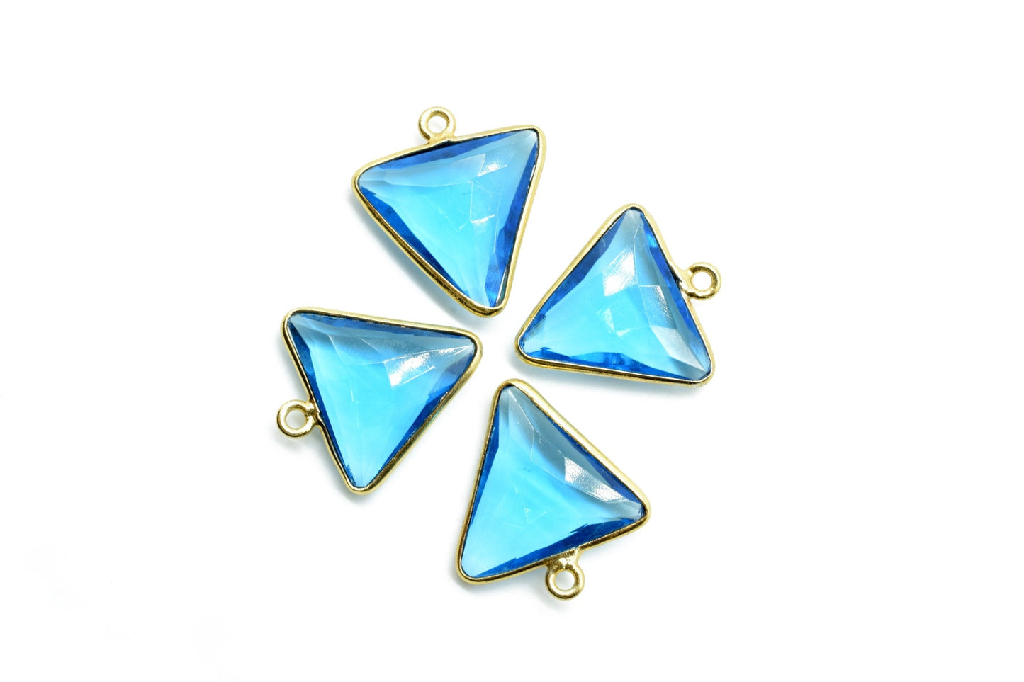 London Blue Topaz 15x18mm Trillion shape charm,Brass Gold Plated bezel,Blue Topaz Faceted Briolette Connector,Topaz Bezel Pendant,Blue Topaz