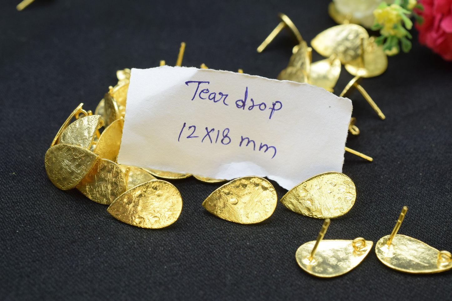 Brass Hammered earring post connector,Teardrop Brass Earring connector,Gold Plated Brass Jewellery,Studs Post connector,Brass Earring,B'Gift