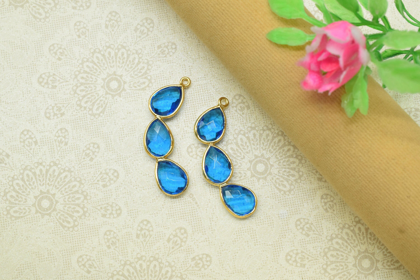 Components Pear Shape Connectors,Elegant Finding Beads,Three Stone Jewelry,Station Bezel Link,Components Earrings,Hanmade Craft Supply,Gift