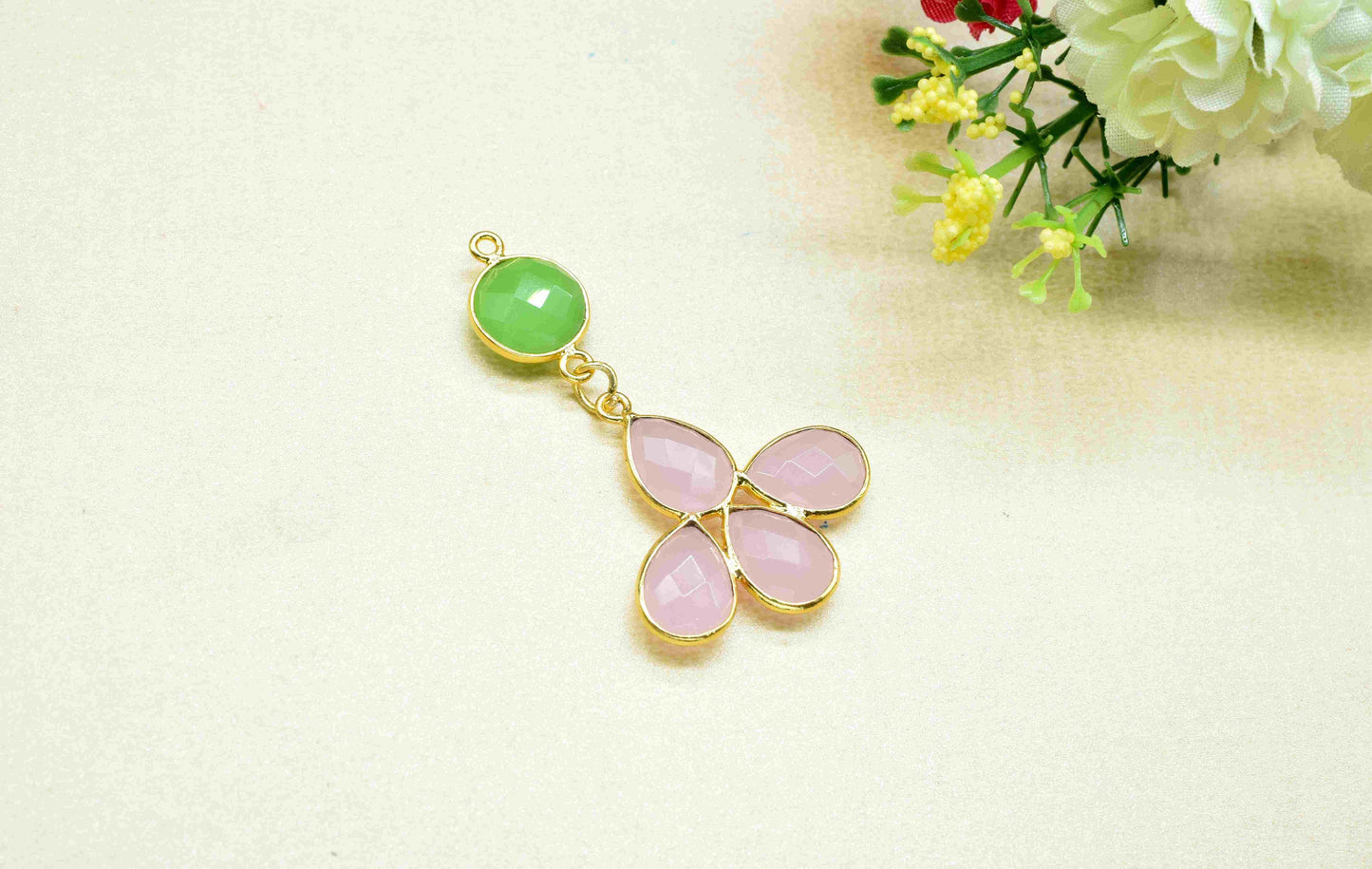 Prehnite  Pendant Charms , Rose Quartz   Dangle Earring Component , Multi Gemstone Dangle Earring , Component Jewelry , B'day Gift