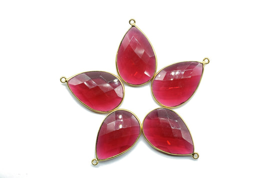 Pink Tourmaline 20x30mm pear shape single bail charms,Pink Tourmaline pendant,Tourmaline Gold Plated bezel,Faceted Charms Connector Jewelry