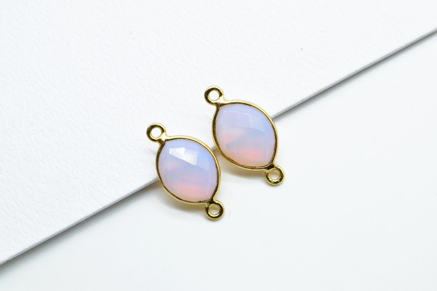 Pink Opal 10x13mm eye shape double bail connectors,Pink Opal pendant,Pink opal Gold Plated bezel,Hot Selling Pink Opal double loop Connector