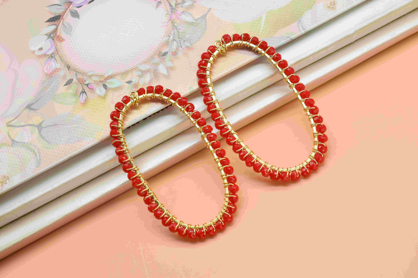Red Coral beads Finding Connector,Oval Pendant Component,Red Handmade Connector,Finding Necklace,Beaded Finding Component,Red Coral jewelry,