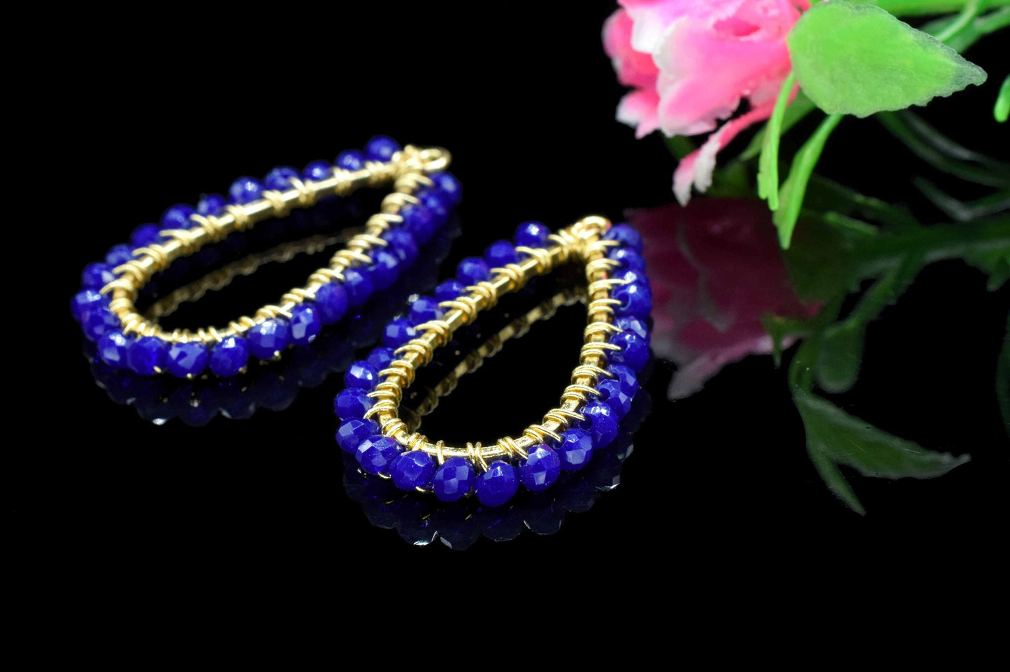 Lapis Lazuli Beaded Earring,Gemstone Components,Handmade Earring,Dangle Earring Components,Findings Earring Components- Connector Jewelry