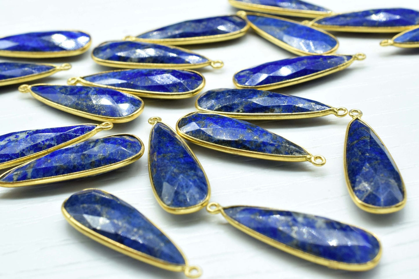 Lapis Lazuli 10x30mm Charm, Lapis Lazuli Pendant,Gemstone Pendant, Dainty Charms,Teardrop Pendant, Lapis Lazuli Connectors, Gemstone Charm