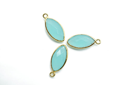 Aqua chalcedony 8x16mm Marquise single bail connectors,chalcedony Marquise pendant,Gemstone connectors,Gold plated bezel links charms,Jewels